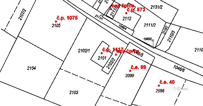 Vejprty 1117 na parcele st. 2101 v KÚ Vejprty, Katastrální mapa