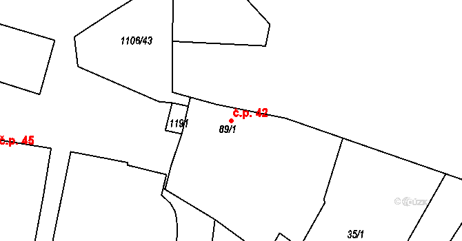 Černochov 42, Peruc na parcele st. 89/1 v KÚ Černochov, Katastrální mapa