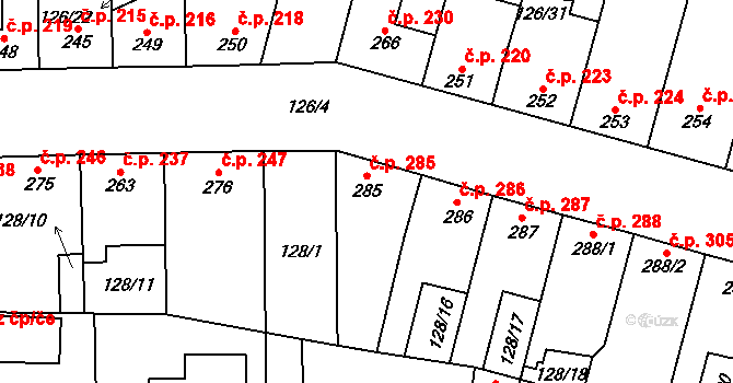 Lenešice 285 na parcele st. 285 v KÚ Lenešice, Katastrální mapa