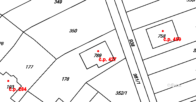 Olšany u Prostějova 427 na parcele st. 789 v KÚ Olšany u Prostějova, Katastrální mapa