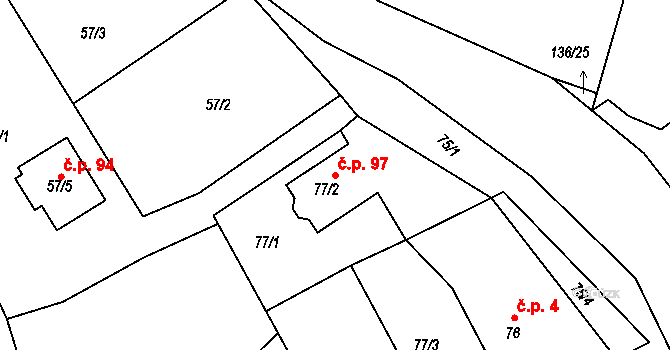 Háje 97, Kolová na parcele st. 77/2 v KÚ Háje u Karlových Var, Katastrální mapa