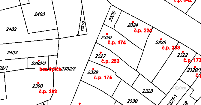 Pohořelice 253 na parcele st. 2327 v KÚ Pohořelice nad Jihlavou, Katastrální mapa