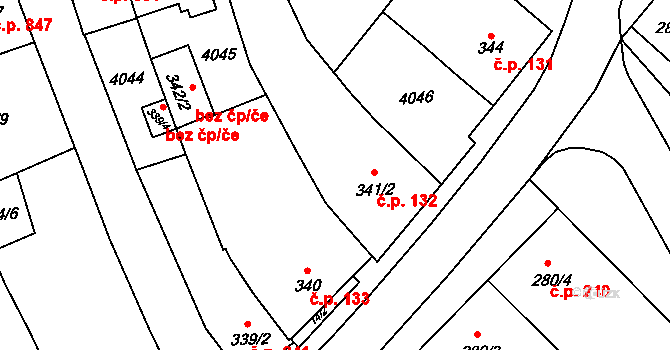 Rakvice 132 na parcele st. 341/2 v KÚ Rakvice, Katastrální mapa