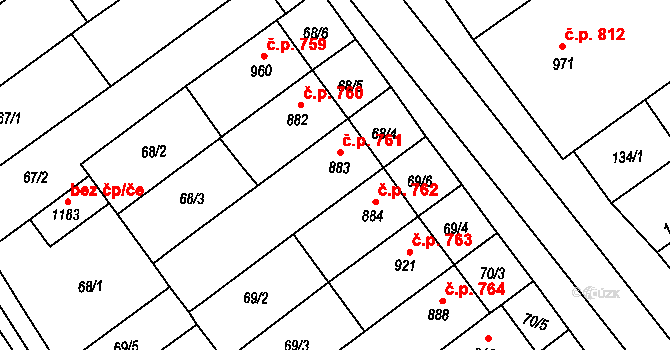 Rakvice 761 na parcele st. 883 v KÚ Rakvice, Katastrální mapa