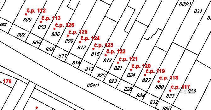 Rychlov 122, Bystřice pod Hostýnem na parcele st. 818 v KÚ Rychlov u Bystřice pod Hostýnem, Katastrální mapa