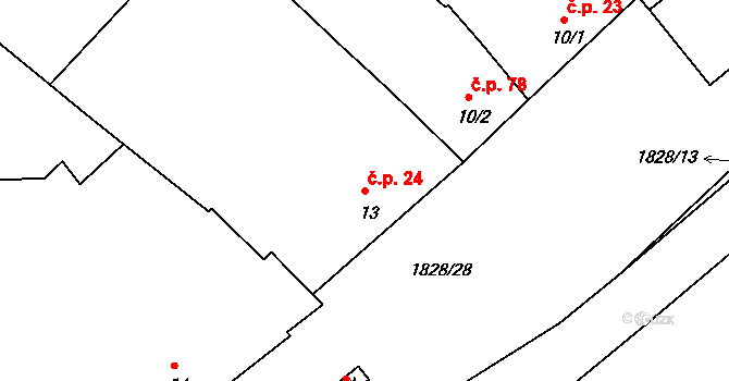 Dobrotice 24, Holešov na parcele st. 13 v KÚ Dobrotice, Katastrální mapa