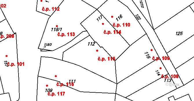 Postoupky 115, Kroměříž na parcele st. 112 v KÚ Miňůvky, Katastrální mapa