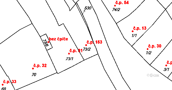 Žopy 153, Holešov na parcele st. 73/2 v KÚ Žopy, Katastrální mapa