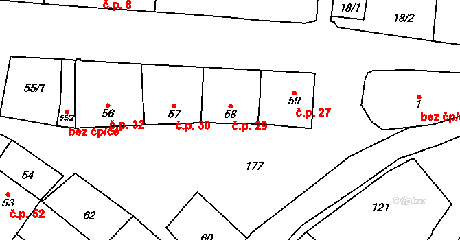 Lutotín 29, Bílovice-Lutotín na parcele st. 58 v KÚ Lutotín, Katastrální mapa