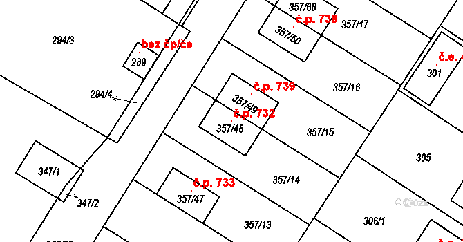 Satalice 732, Praha na parcele st. 357/48 v KÚ Satalice, Katastrální mapa