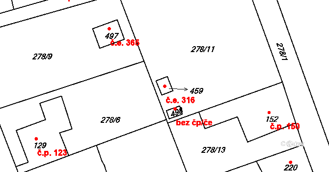 Sedlec 316, Starý Plzenec na parcele st. 459 v KÚ Sedlec u Starého Plzence, Katastrální mapa