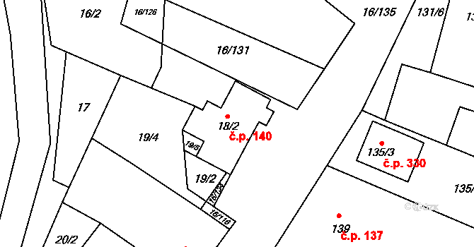 Vrbovec 140 na parcele st. 18/2 v KÚ Vrbovec, Katastrální mapa