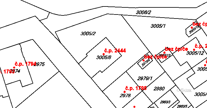 Znojmo 2444 na parcele st. 3005/8 v KÚ Znojmo-město, Katastrální mapa