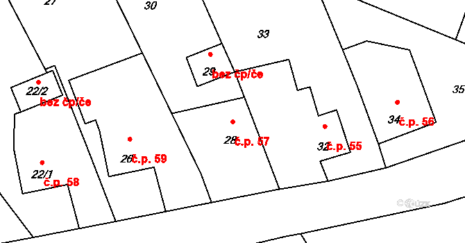 Hluzov 57, Černotín na parcele st. 28 v KÚ Hluzov, Katastrální mapa