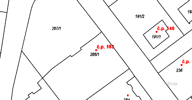 Malešov 163 na parcele st. 286/1 v KÚ Malešov, Katastrální mapa
