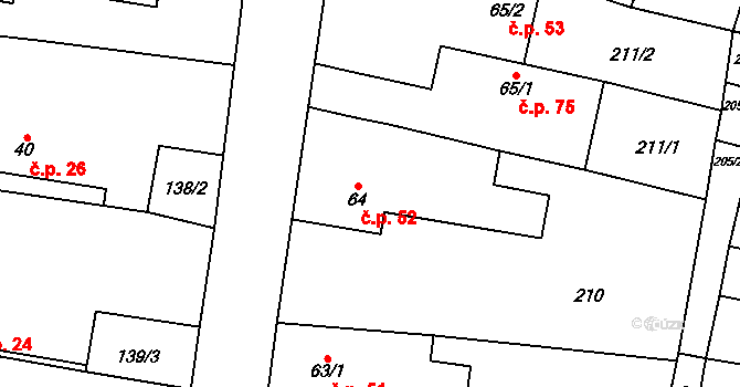Štrampouch 52, Žáky na parcele st. 64 v KÚ Žáky, Katastrální mapa