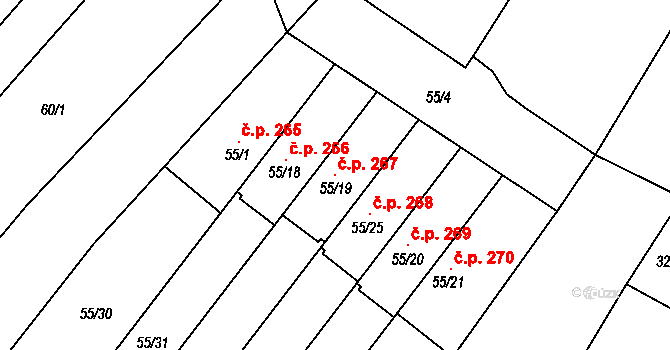 Padochov 267, Oslavany na parcele st. 55/19 v KÚ Padochov, Katastrální mapa