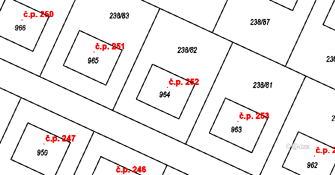 Horoušany 252 na parcele st. 964 v KÚ Horoušany, Katastrální mapa