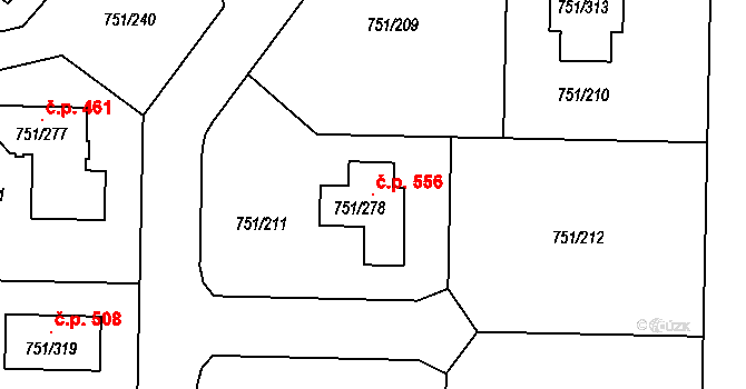 Koloděje 556, Praha na parcele st. 751/278 v KÚ Koloděje, Katastrální mapa