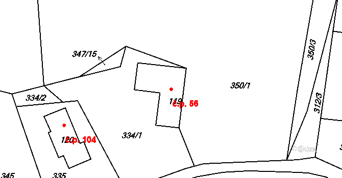 Dolní Habartice 56 na parcele st. 119 v KÚ Dolní Habartice, Katastrální mapa