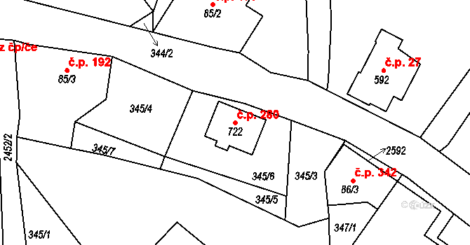 Albrechtice v Jizerských horách 280 na parcele st. 722 v KÚ Albrechtice v Jizerských horách, Katastrální mapa
