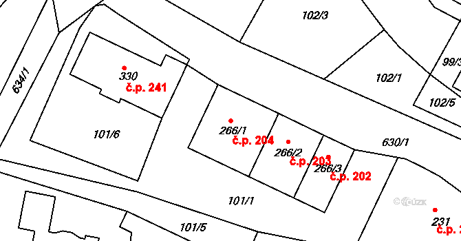 Jenišovice 204 na parcele st. 266/1 v KÚ Jenišovice u Jablonce nad Nisou, Katastrální mapa
