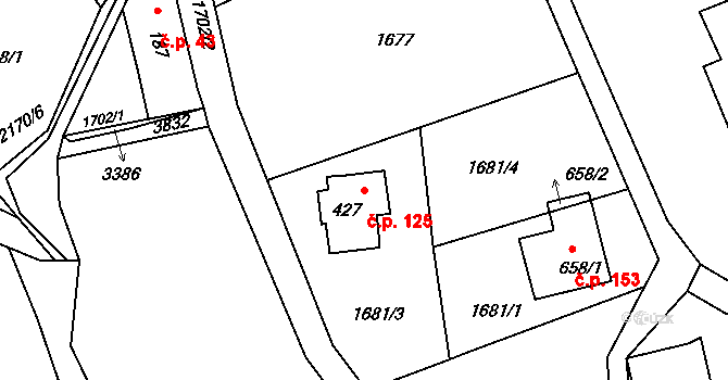 Huntířov 125, Skuhrov na parcele st. 427 v KÚ Skuhrov u Železného Brodu, Katastrální mapa