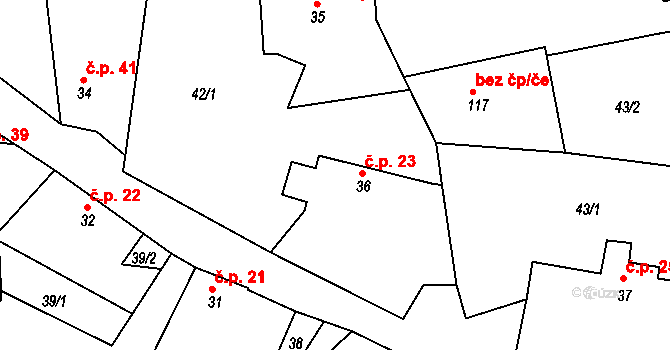 Panská Lhota 23, Brtnice na parcele st. 36 v KÚ Panská Lhota, Katastrální mapa