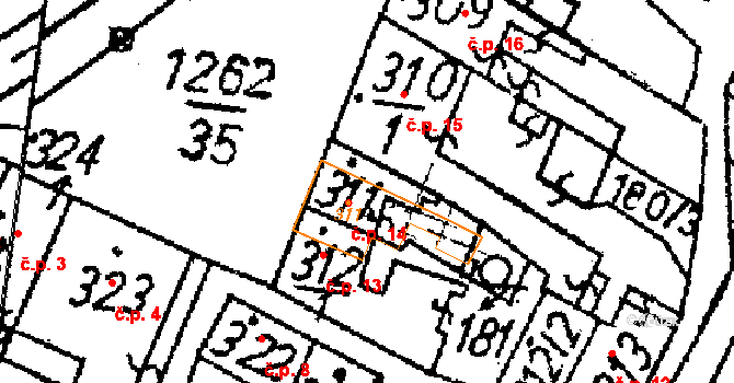Jablonné v Podještědí 14 na parcele st. 311 v KÚ Jablonné v Podještědí, Katastrální mapa