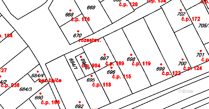 Lužice 169 na parcele st. 697 v KÚ Lužice u Hodonína, Katastrální mapa