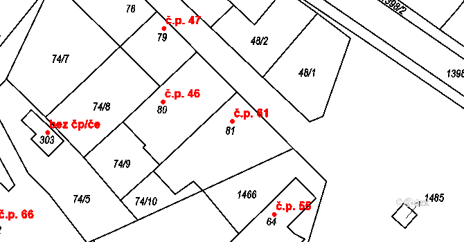 Řásná 61 na parcele st. 81 v KÚ Řásná, Katastrální mapa