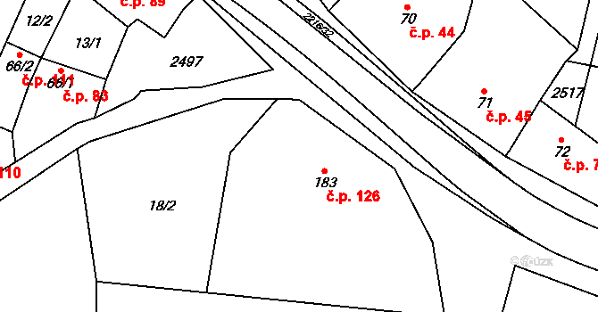 Troubky 126, Troubky-Zdislavice na parcele st. 183 v KÚ Troubky, Katastrální mapa