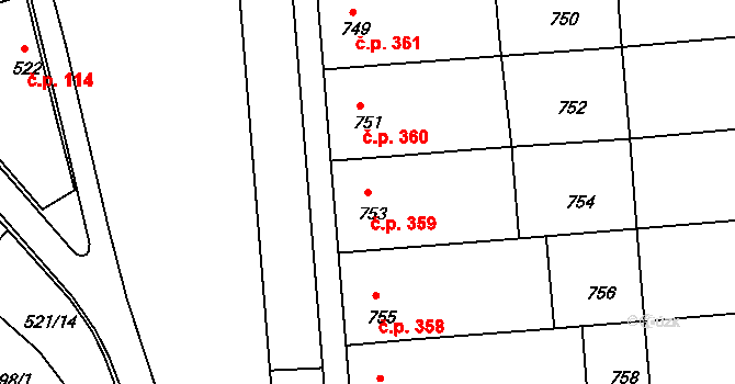 Chropyně 359 na parcele st. 753 v KÚ Chropyně, Katastrální mapa