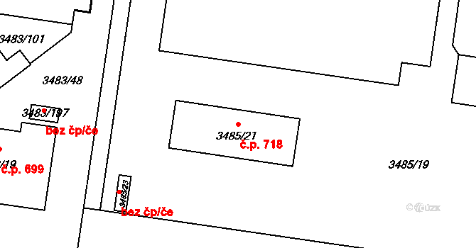 Vyškov-Předměstí 718, Vyškov na parcele st. 3485/21 v KÚ Vyškov, Katastrální mapa