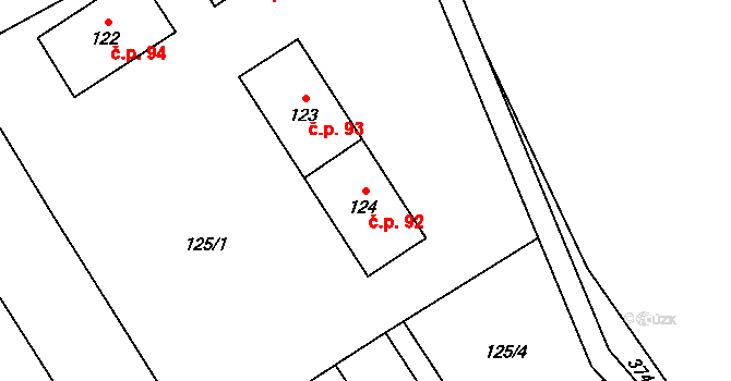 Ondřejov 92, Rýmařov na parcele st. 124 v KÚ Ondřejov u Rýmařova, Katastrální mapa