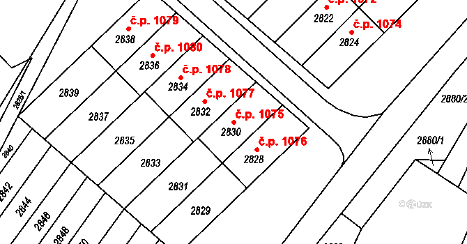 Rýmařov 1075 na parcele st. 2830 v KÚ Rýmařov, Katastrální mapa