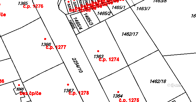 Šumperk 1274 na parcele st. 1363 v KÚ Šumperk, Katastrální mapa