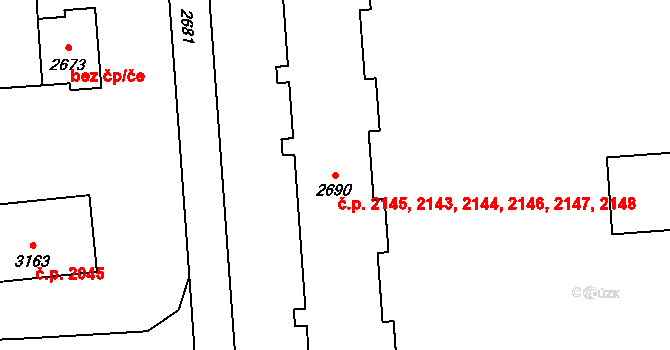 Kročehlavy 2143,2144,2145,2146,, Kladno na parcele st. 2690 v KÚ Kročehlavy, Katastrální mapa