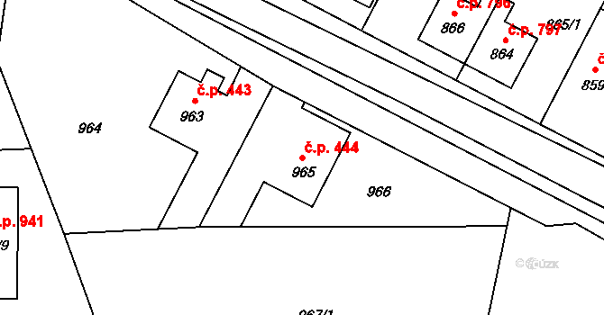 Libušín 444 na parcele st. 965 v KÚ Libušín, Katastrální mapa