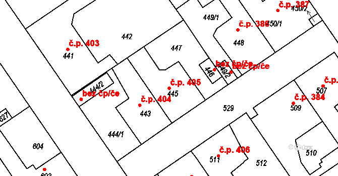 Buštěhrad 405 na parcele st. 445 v KÚ Buštěhrad, Katastrální mapa