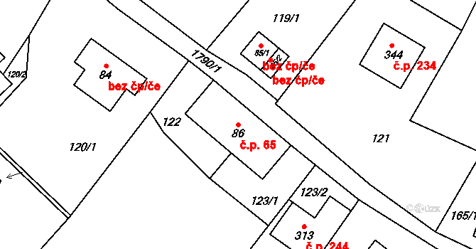 Bozkov 65 na parcele st. 86 v KÚ Bozkov, Katastrální mapa
