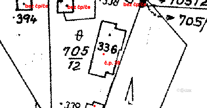 Vesec 39, Mírová pod Kozákovem na parcele st. 336 v KÚ Vesec pod Kozákovem, Katastrální mapa