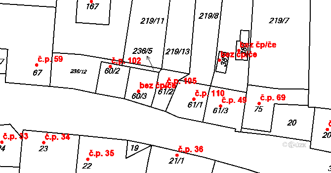 Vysoký Újezd 105 na parcele st. 61/2 v KÚ Vysoký Újezd u Berouna, Katastrální mapa
