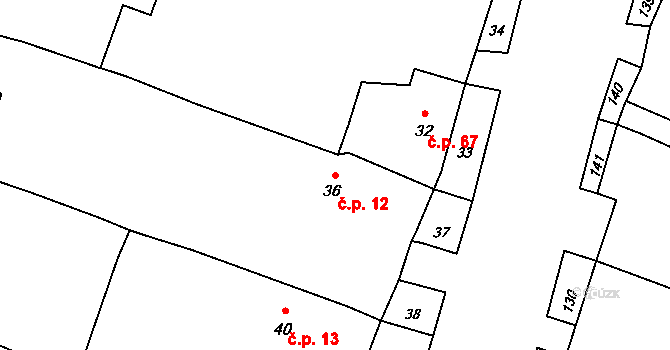 Lazce 12, Troubelice na parcele st. 36 v KÚ Lazce u Troubelic, Katastrální mapa