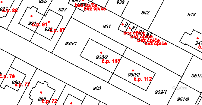 Mimoň V 113, Mimoň na parcele st. 930/2 v KÚ Mimoň, Katastrální mapa