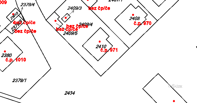 Lovosice 971 na parcele st. 2410 v KÚ Lovosice, Katastrální mapa