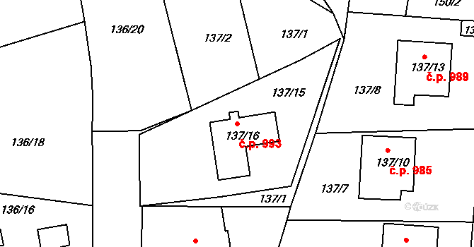 Klíše 993, Ústí nad Labem na parcele st. 137/16 v KÚ Klíše, Katastrální mapa