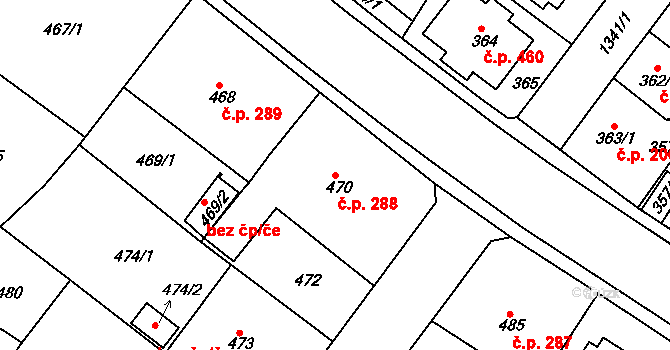 Bukov 288, Ústí nad Labem na parcele st. 470 v KÚ Bukov, Katastrální mapa