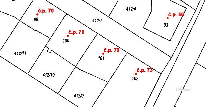 Bučina 72 na parcele st. 101 v KÚ Bučina, Katastrální mapa