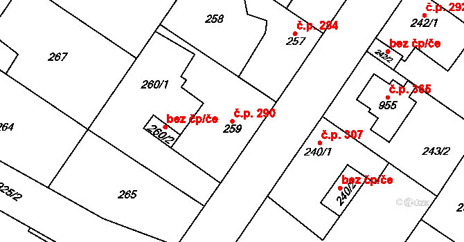 Kostomlaty nad Labem 290 na parcele st. 259 v KÚ Kostomlaty nad Labem, Katastrální mapa